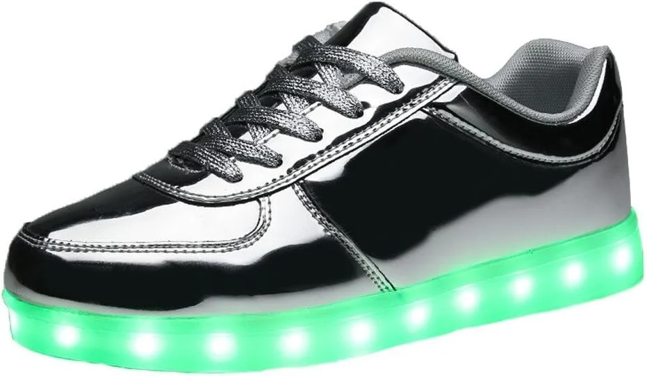 کفش ال ای دی اسپرت LJ پسرانه دخترانه، کفش های چراغ دار ساق کوتاه، شارژ USB، کفش های کتانی ال ای دی چشمک زن (41/10B(M US Women / 7.5D(M) US Men, نقره ای)