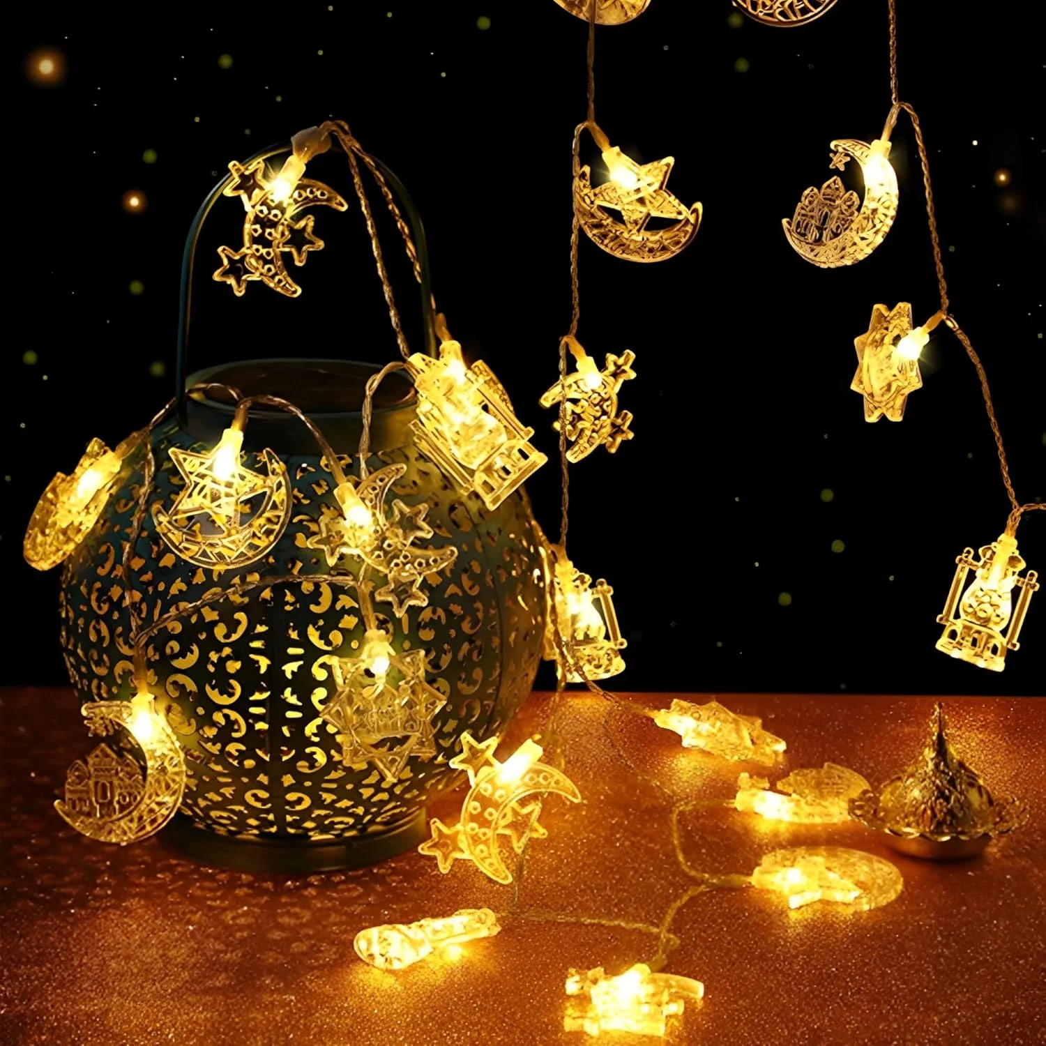 چراغ های رشته ای ماه رمضان Beauenty، 6 متری 40 ال ای دی فانوسی، با USB کار می کند، تزئینات برای خانه، عروسی، چراغ های آویزان ماه رمضان در فضای باز و داخلی، سفید گرم چراغ های رشته ای ماه رمضان Beauenty، 6 متری 40 ال ای دی فانوسی، با USB کار می کند، تزئینات برای خانه، عروسی، چراغ های آویزان ماه رمضان در فضای باز و داخلی، سفید گرم