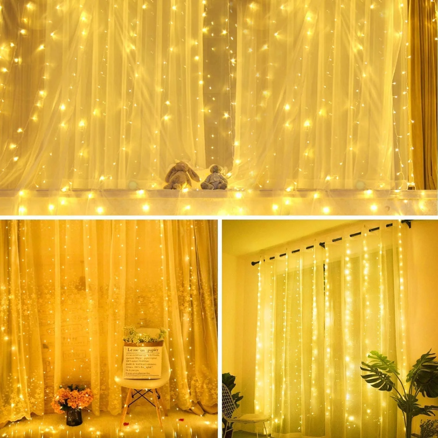 چراغ پرده ای 300 LED بیوتی، 3 متری، سفید گرم، ضد آب، کنترل از راه دور، تغذیه از طریق USB، مناسب برای داخل/خارج، کریسمس، عروسی، مهمانی، اتاق خواب، تزئینات باغ چراغ پرده ای 300 LED بیوتی، 3 متری، سفید گرم، ضد آب، کنترل از راه دور، تغذیه از طریق USB، مناسب برای داخل/خارج، کریسمس، عروسی، مهمانی، اتاق خواب، تزئینات باغ
