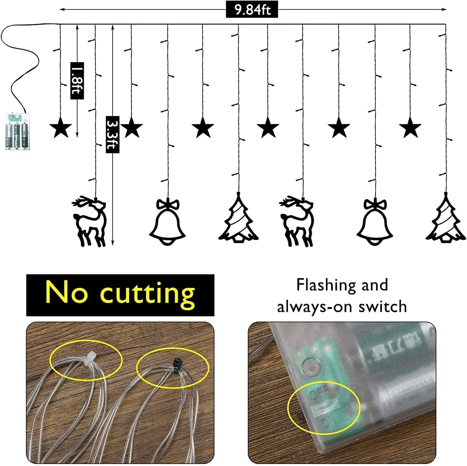 چراغ پرده ای کریسمس Beauenty، چراغ تزئینی LED کریسمس طرح زنگ و گوزن شمالی، چراغ ریسه ای 8 حالته مناسب فضای داخلی و خارجی برای تزئین دیوار اتاق خواب منزل (سفید گرم) چراغ پرده ای کریسمس Beauenty، چراغ تزئینی LED کریسمس طرح زنگ و گوزن شمالی، چراغ ریسه ای 8 حالته مناسب فضای داخلی و خارجی برای تزئین دیوار اتاق خواب منزل (سفید گرم)