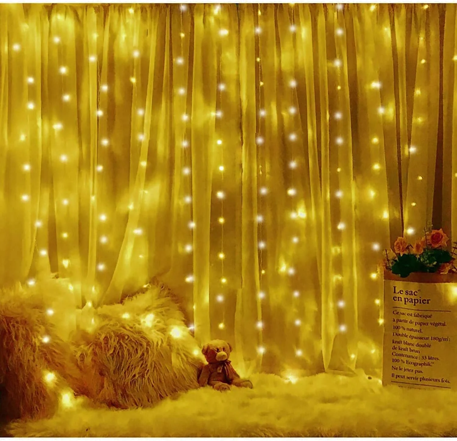 چراغ پرده ای 300 LED بیوتی، 3 متری، سفید گرم، ضد آب، کنترل از راه دور، تغذیه از طریق USB، مناسب برای داخل/خارج، کریسمس، عروسی، مهمانی، اتاق خواب، تزئینات باغ چراغ پرده ای 300 LED بیوتی، 3 متری، سفید گرم، ضد آب، کنترل از راه دور، تغذیه از طریق USB، مناسب برای داخل/خارج، کریسمس، عروسی، مهمانی، اتاق خواب، تزئینات باغ