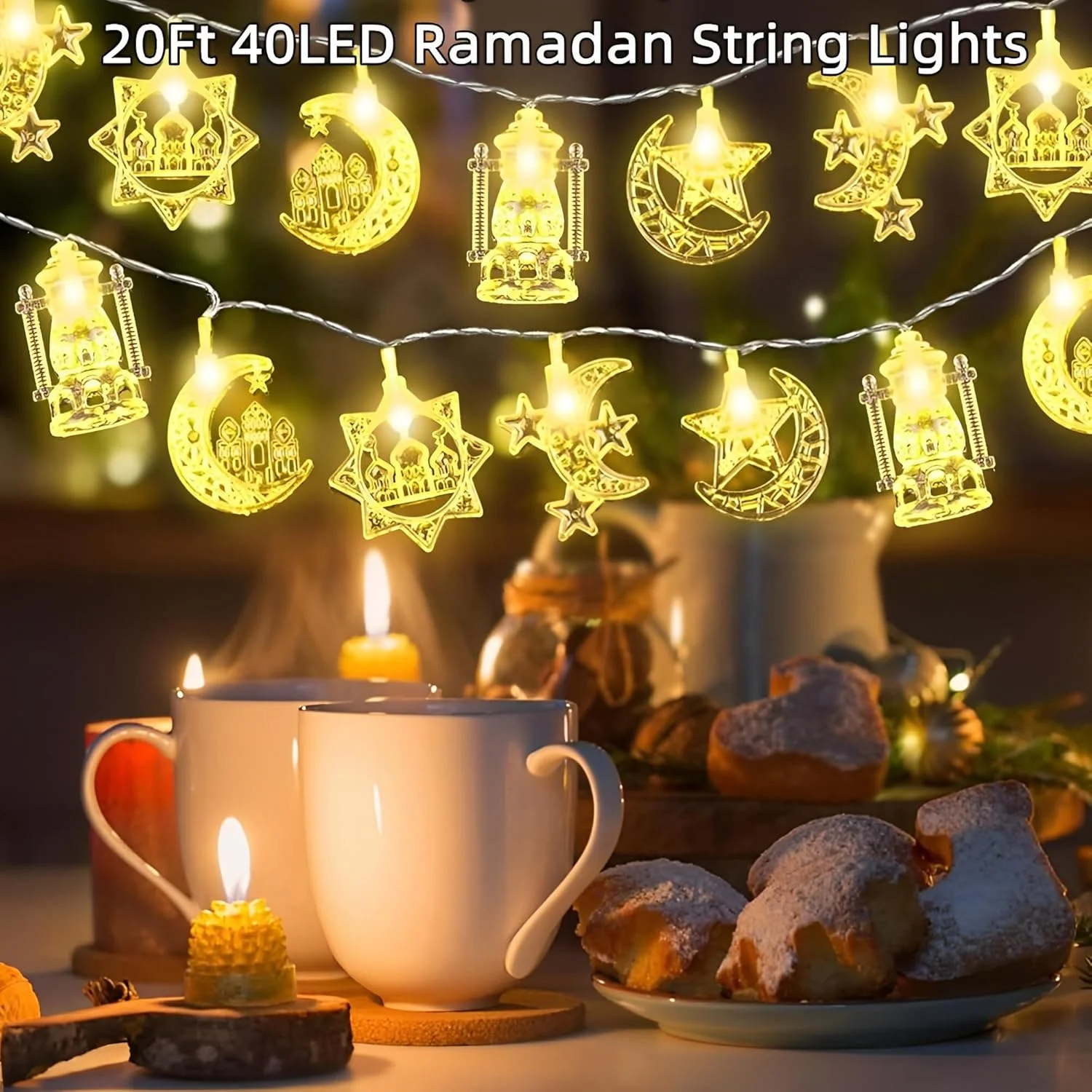 چراغ های رشته ای ماه رمضان Beauenty، 6 متری 40 ال ای دی فانوسی، با USB کار می کند، تزئینات برای خانه، عروسی، چراغ های آویزان ماه رمضان در فضای باز و داخلی، سفید گرم چراغ های رشته ای ماه رمضان Beauenty، 6 متری 40 ال ای دی فانوسی، با USB کار می کند، تزئینات برای خانه، عروسی، چراغ های آویزان ماه رمضان در فضای باز و داخلی، سفید گرم