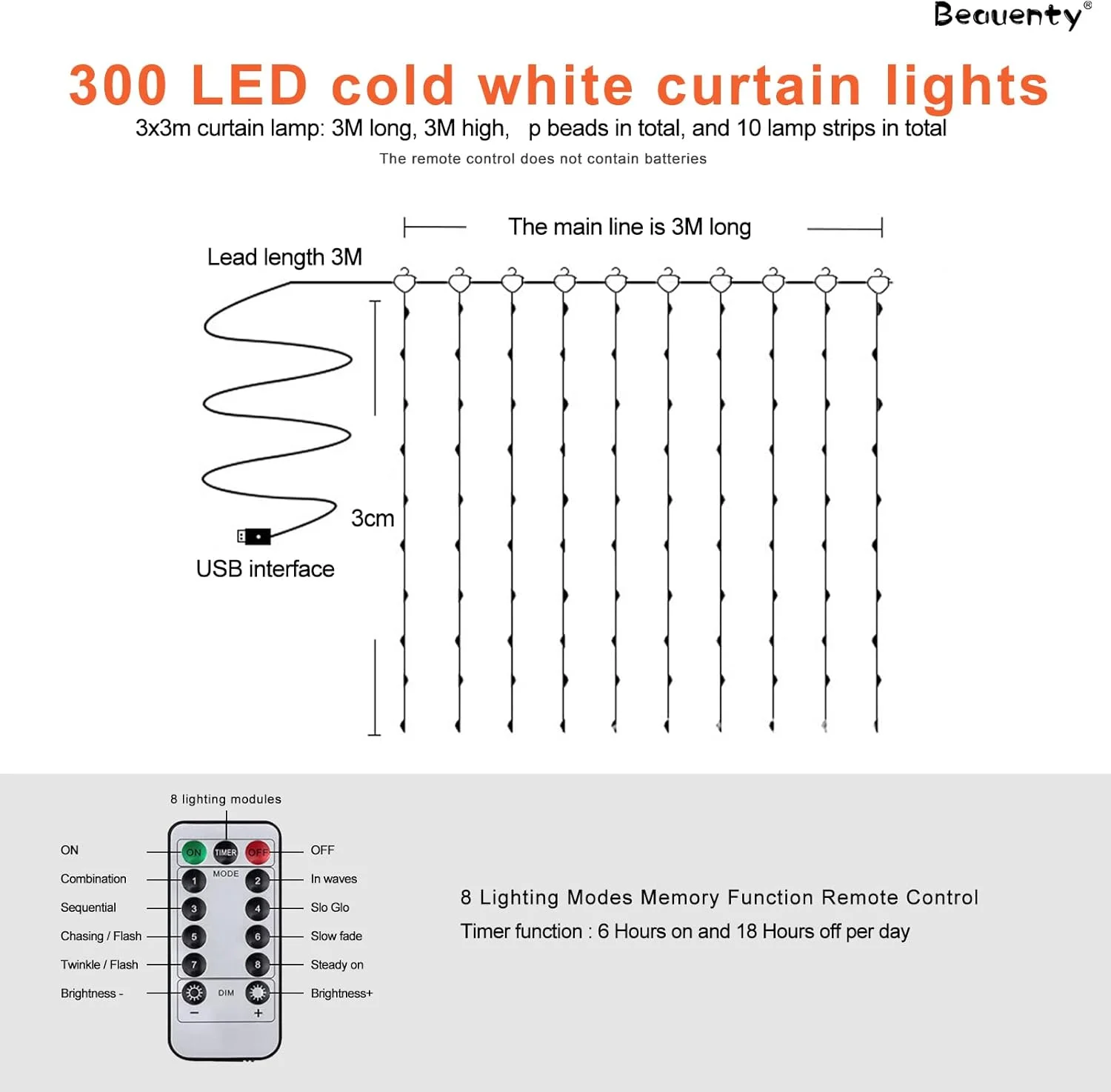 چراغ پرده ای Beauenty با 300 LED، 8 حالت نورپردازی، تغذیه از طریق USB، ضد آب، چراغ های ریسه ای پری، مناسب برای عروسی، رمضان، خانه، باغ، اتاق خواب، دکوراسیون داخلی و خارجی، دیوار، کریسمس (سفید گرم) چراغ پرده ای Beauenty با 300 LED، 8 حالت نورپردازی، تغذیه از طریق USB، ضد آب، چراغ های ریسه ای پری، مناسب برای عروسی، رمضان، خانه، باغ، اتاق خواب، دکوراسیون داخلی و خارجی، دیوار، کریسمس (سفید گرم)