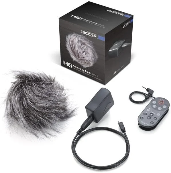 پکیج لوازم جانبی Zoom APH-6 برای ضبط کننده قابل حمل H6، شامل کنترل از راه دور با کابل توسعه، آداپتور USB AC و بادگیر مویی