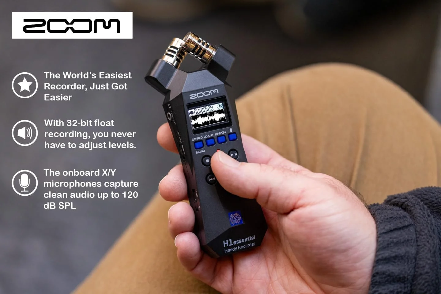 بسته ضبط کننده دستی Zoom H1essential با هدفون استریو رو گوشی، کارت microSDHC 32 گیگابایتی، بادگیر خزدار میکروفون، 4 عدد باتری AAA و لوازم جانبی