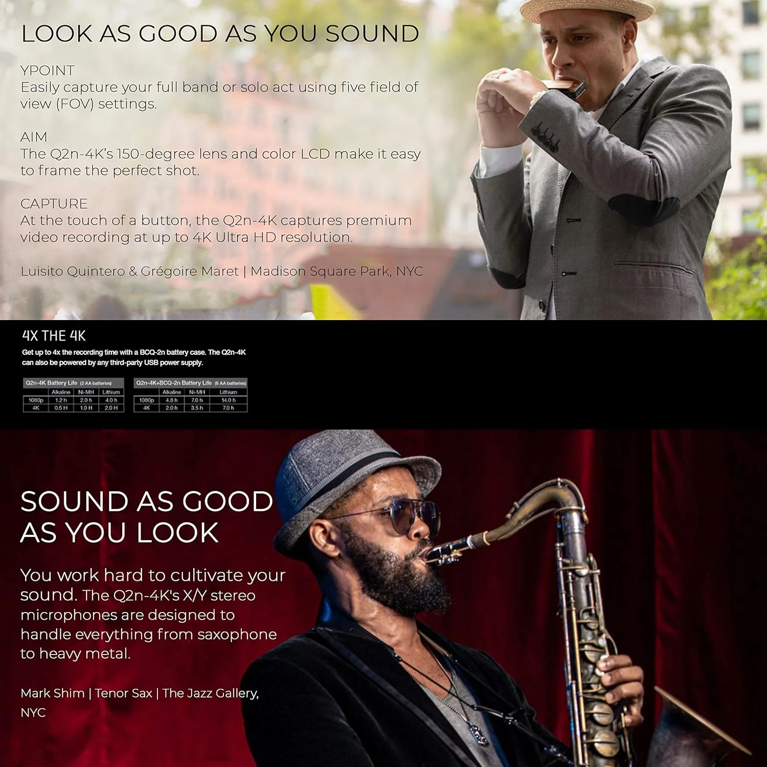 ضبط کننده ویدیویی دستی زوم Q2n-4K Ultra High Definition + کارت حافظه 128 گیگابایتی با آداپتور SD + کارت خوان USB + سه پایه رومیزی ضبط کننده ویدیویی دستی زوم Q2n-4K Ultra High Definition + کارت حافظه 128 گیگابایتی با آداپتور SD + کارت خوان USB + سه پایه رومیزی