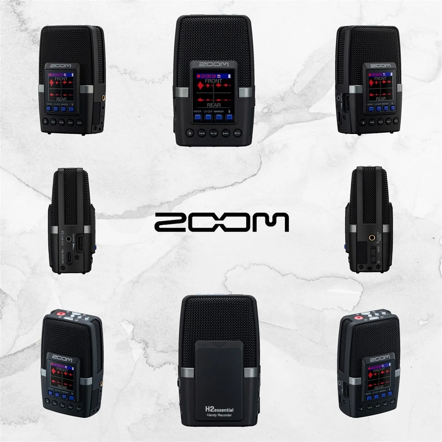 بسته ضبط کننده دستی چند میکروفونی Zoom H2essential به همراه کارت microSDHC 32 گیگابایتی با آداپتور، میکروفون کندانسور یقه ای حرفه ای Vidpro، 4 عدد باتری AA و شارژر، سه پایه رومیزی