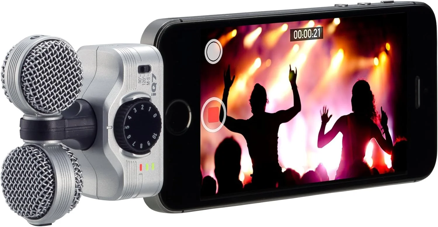 میکروفون استریو Mid-Side زوم iQ7 برای آیفون/آیپد، کپسول چرخشی برای هم ترازی با دوربین iOS، برای ضبط صدا برای موسیقی، فیلم ها، مصاحبه ها و موارد دیگر