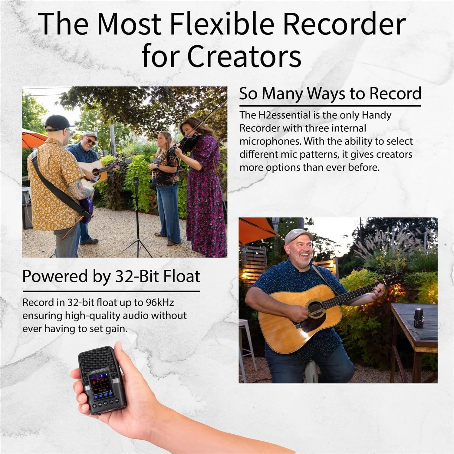 بسته ضبط کننده دستی چند میکروفونی Zoom H2essential به همراه کارت microSDHC 32 گیگابایتی با آداپتور، میکروفون کندانسور یقه ای حرفه ای Vidpro، 4 عدد باتری AA و شارژر، سه پایه رومیزی