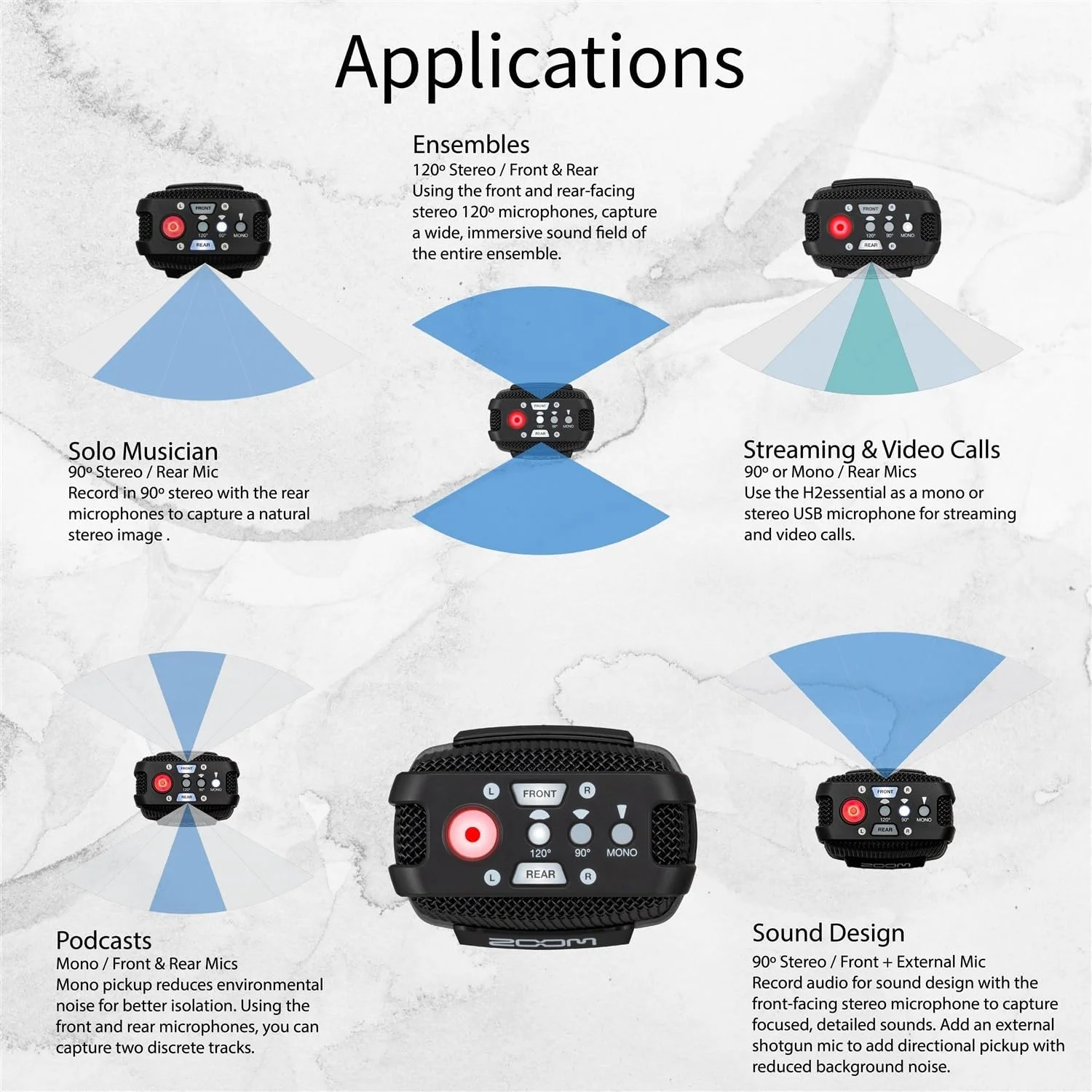 بسته ضبط کننده دستی چند میکروفونی Zoom H2essential به همراه کارت microSDHC 32 گیگابایتی با آداپتور، میکروفون کندانسور یقه ای حرفه ای Vidpro، 4 عدد باتری AA و شارژر، سه پایه رومیزی