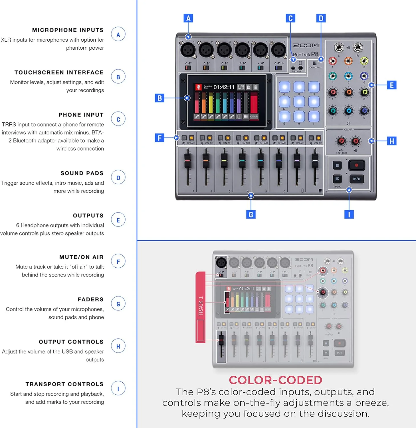 دستگاه ضبط پادکست چند مسیره زوم مدل PodTrak P8 + میکروفون پادکست زوم مدل ZDM-1 + آداپتور بلوتوث زوم مدل BTA-2 + هدفون + بادگیر + کابل XLR - بسته ارزشمند دستگاه ضبط پادکست چند مسیره زوم مدل PodTrak P8 + میکروفون پادکست زوم مدل ZDM-1 + آداپتور بلوتوث زوم مدل BTA-2 + هدفون + بادگیر + کابل XLR - بسته ارزشمند