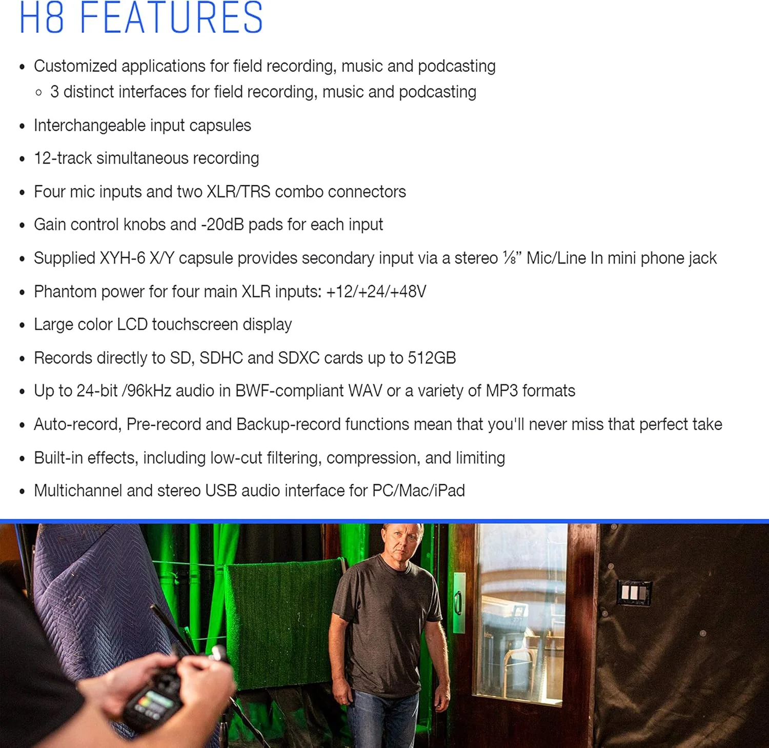 ضبط کننده دستی قابل حمل زوم H8 با 8 ورودی / 12 ترک برای پادکست، موسیقی، ضبط صدا در محیط باز، به همراه 2 عدد میکروفون پادکست زوم ZDM-1 + 2 عدد هدفون + 2 عدد بادگیر + 2 عدد پایه رومیزی + موارد بیشتر (4 قلم کالا)