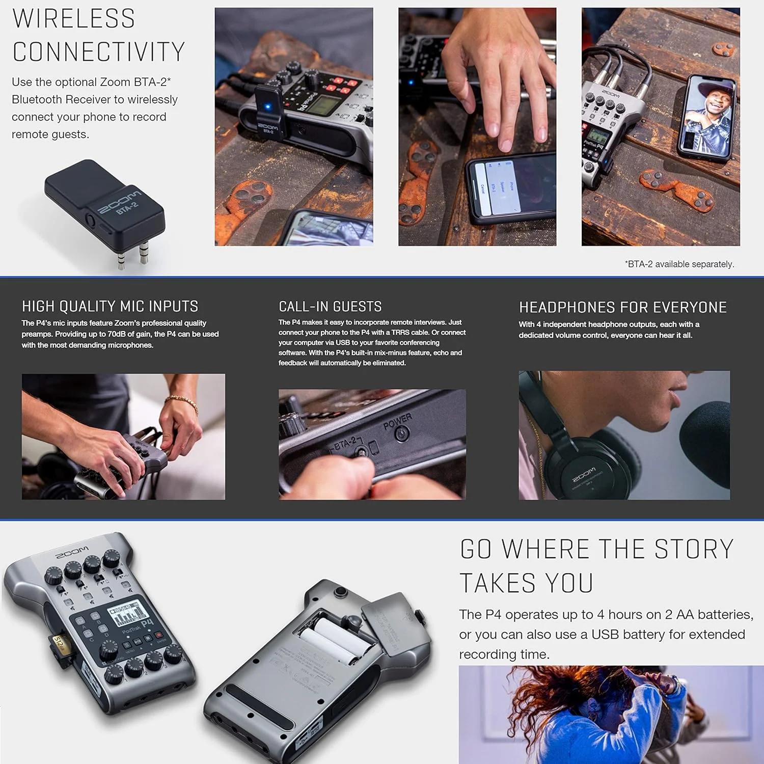 دستگاه ضبط پادکست چند مسیره قابل حمل زوم مدل PodTrak P4 + میکروفون زوم M-1 + هدفون + بادگیر + کابل XLR + پایه رومیزی + پارچه تمیز کننده - بسته میکروفون پادکستینگ 1 نفره