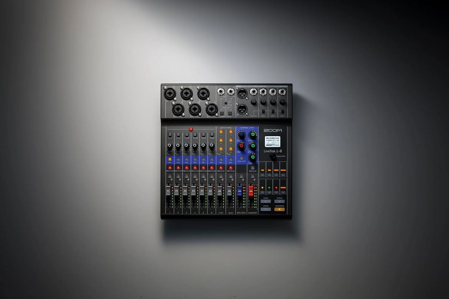 میکسر و رکوردر پادکست زوم LiveTrak L-8، دارای باتری، میکسر دیجیتال و رکوردر، میکسر موسیقی، ورودی تلفن، پدهای صدا، 4 خروجی هدفون، رابط صوتی 12 ورودی/4 خروجی، اکولایزر و افکت های داخلی، USB میکسر و رکوردر پادکست زوم LiveTrak L-8، دارای باتری، میکسر دیجیتال و رکوردر، میکسر موسیقی، ورودی تلفن، پدهای صدا، 4 خروجی هدفون، رابط صوتی 12 ورودی/4 خروجی، اکولایزر و افکت های داخلی، USB