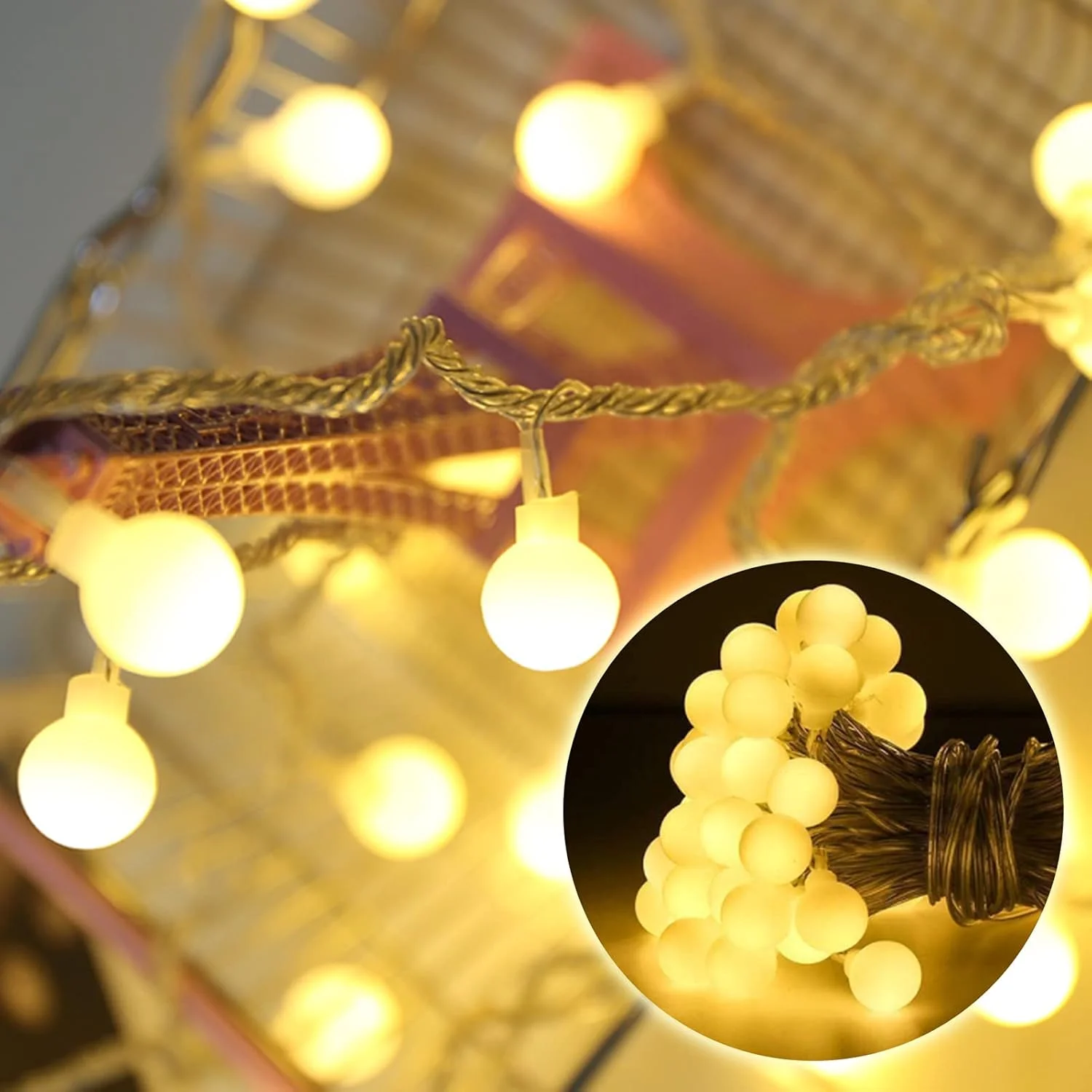 چراغ‌های رشته‌ای درخشان خانگی Beauenty، چراغ‌های رشته‌ای باتری‌دار، 2 حالت نور سفید گرم ضد آب برای چراغ‌های رشته‌ای پری برای داخل و خارج از خانه، حیاط، مهمانی عروسی، اتاق خواب، دکور دیوار، رمضان، کریسمس