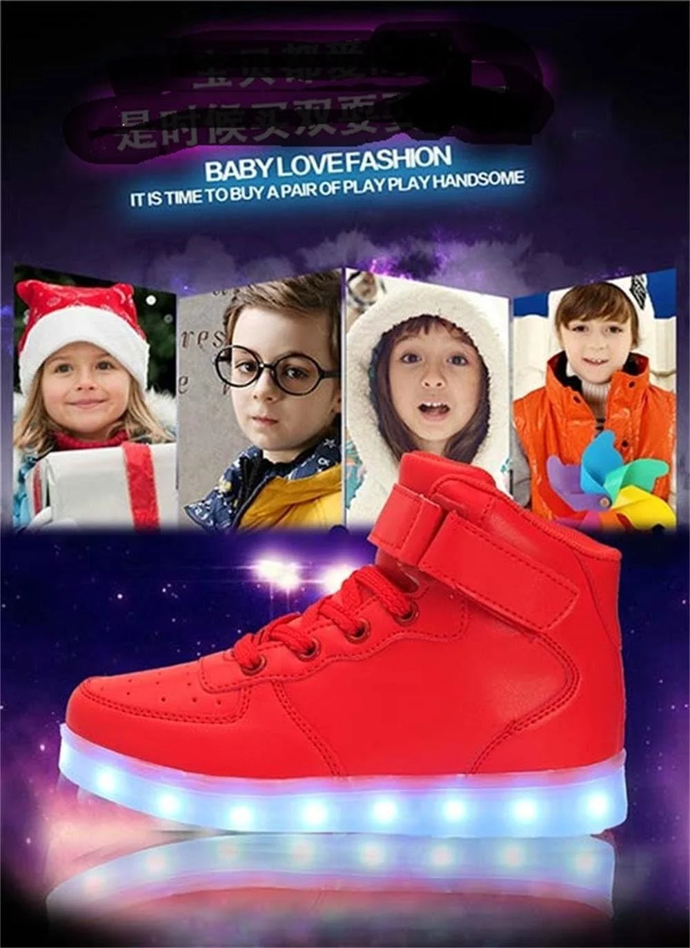 کفش ال ای دی اسپرت یونیسکس LJ Sport، مناسب کودکان، پسران و دختران، ساق بلند، دارای چراغ، شارژ USB، کفش کتانی چشمک زن 7 رنگ (28/11M سایز کودکانه، قرمز)