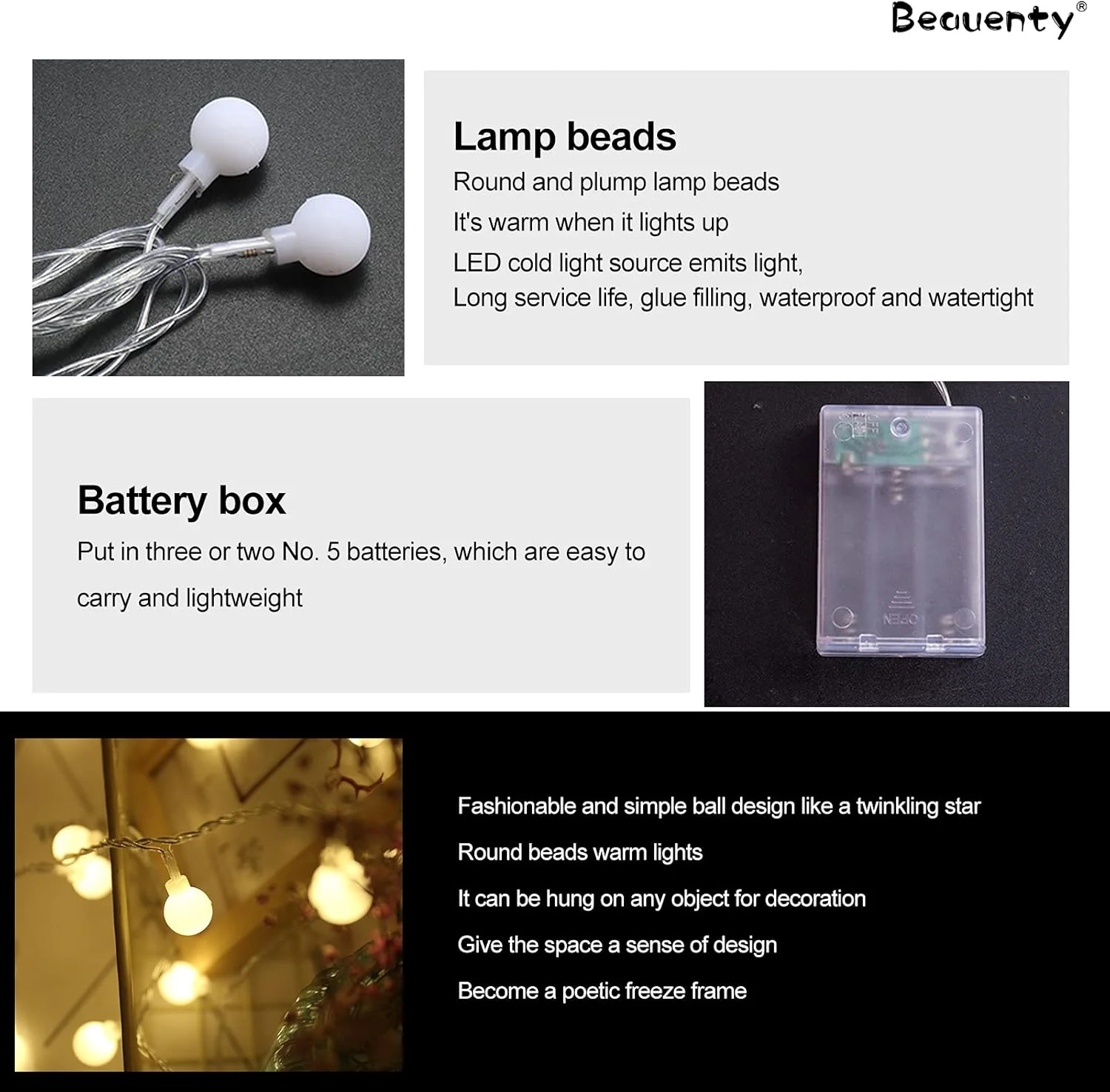 چراغهای رشتهای درخشان خانگی Beauenty، چراغهای رشتهای باتریدار، 2 حالت نور سفید گرم ضد آب برای چراغهای رشتهای پری برای داخل و خارج از خانه، حیاط، مهمانی عروسی، اتاق خواب، دکور دیوار، رمضان، کریسمس چراغهای رشتهای درخشان خانگی Beauenty، چراغهای رشتهای باتریدار، 2 حالت نور سفید گرم ضد آب برای چراغهای رشتهای پری برای داخل و خارج از خانه، حیاط، مهمانی عروسی، اتاق خواب، دکور دیوار، رمضان، کریسمس