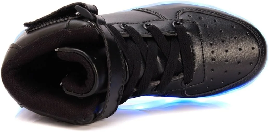 کفش های ال ای دی اسپرت یونیسکس LJ برای کودکان پسران دخترانه ساق بلند چراغ دار شارژ USB کفش های کتانی ال ای دی چشمک زن 7 حالت رنگ (سایز 43 اروپا/ 10.5 آمریکا، مشکی)