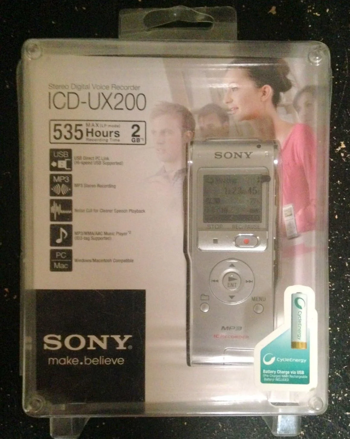 ضبط کننده صدای دیجیتال سونی ICD-UX200 با میکروفون استریو داخلی (نقره ای)