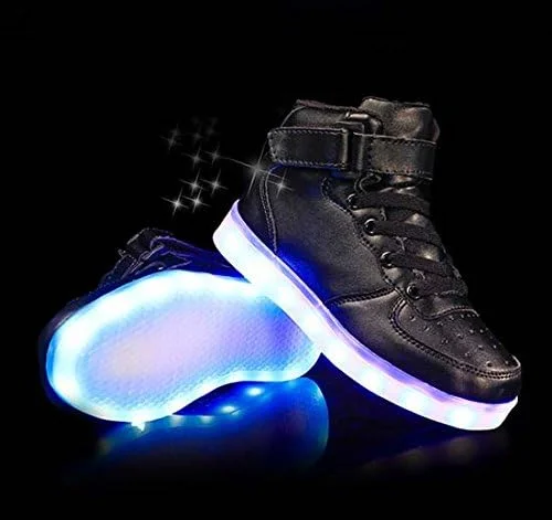 کفش ال ای دی اسپرت یونیسکس LJ Sport، مناسب پسران و دختران، ساق بلند، چراغ دار، شارژ USB، کفش کتانی ال ای دی چشمک زن با 7 حالت رنگی برای مردان و زنان (سایز 37, مشکی)