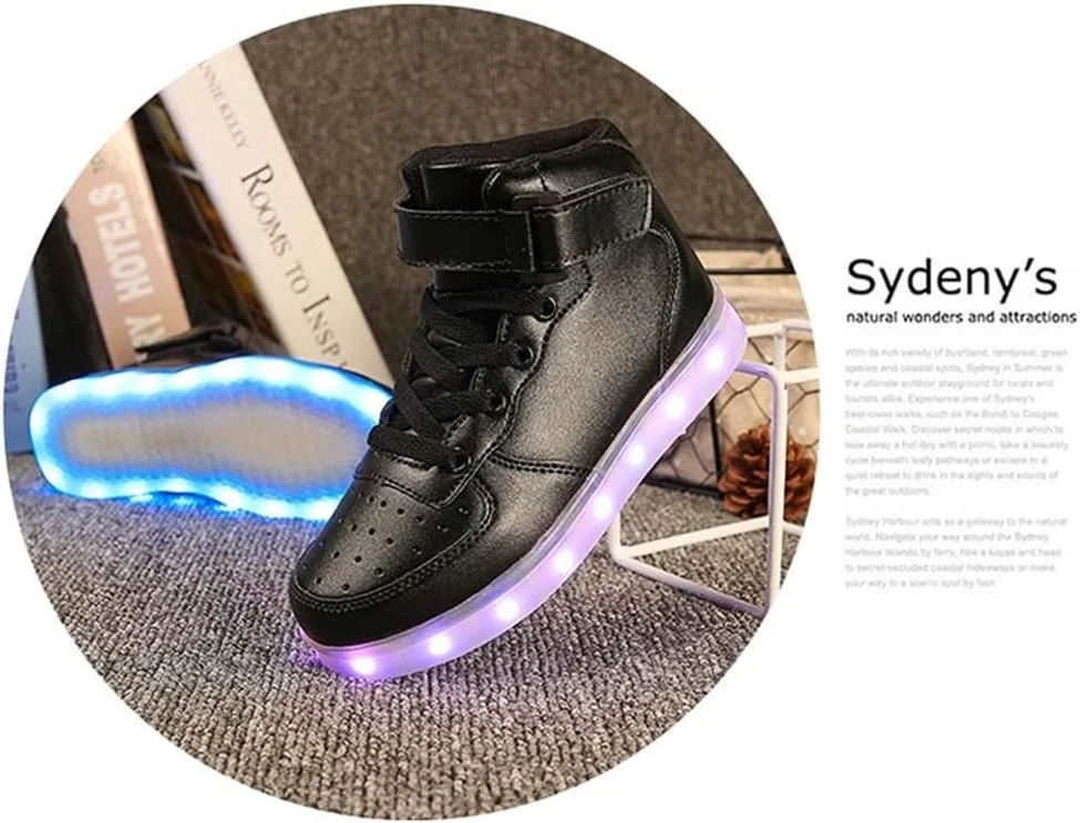کفش ال ای دی اسپرت یونیسکس LJ Sport، مناسب پسران و دختران، ساق بلند، چراغ دار، شارژ USB، کفش کتانی ال ای دی چشمک زن با 7 حالت رنگی برای مردان و زنان (سایز 37, مشکی)