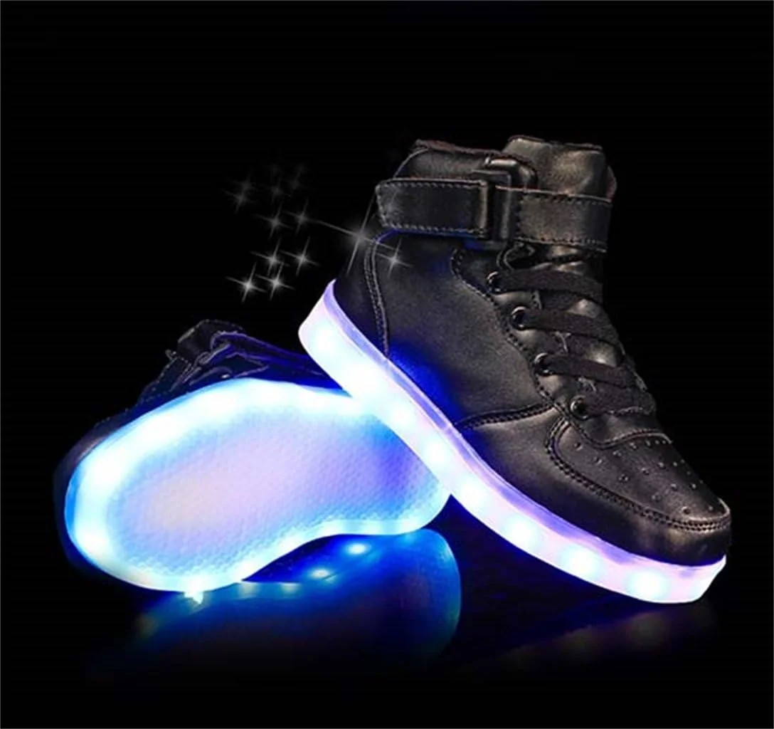 کفش ال ای دی اسپرت یونیسکس LJ Sport، مناسب پسران و دختران، ساق بلند، دارای چراغ، شارژ USB، کفش کتانی ال ای دی چشمک زن با 7 حالت رنگی برای مردان و زنان (سایز 35 اروپا/ 2.5 انگلیس، مشکی)