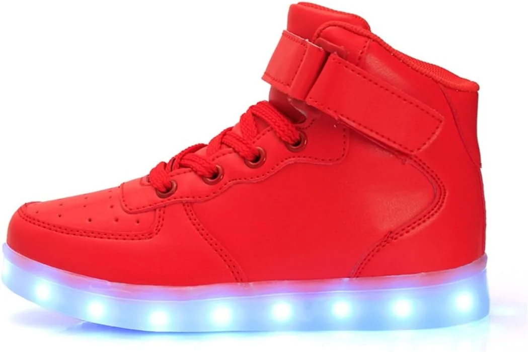 کفش های ال ای دی اسپرت یونیسکس LJ برای کودکان پسران دختران کفش های چراغ دار ساق بلند شارژ USB کفش های کتانی ال ای دی چشمک زن 7 حالت رنگی برای مردان و زنان (سایز 39 اروپا/ 6 انگلیس، قرمز)