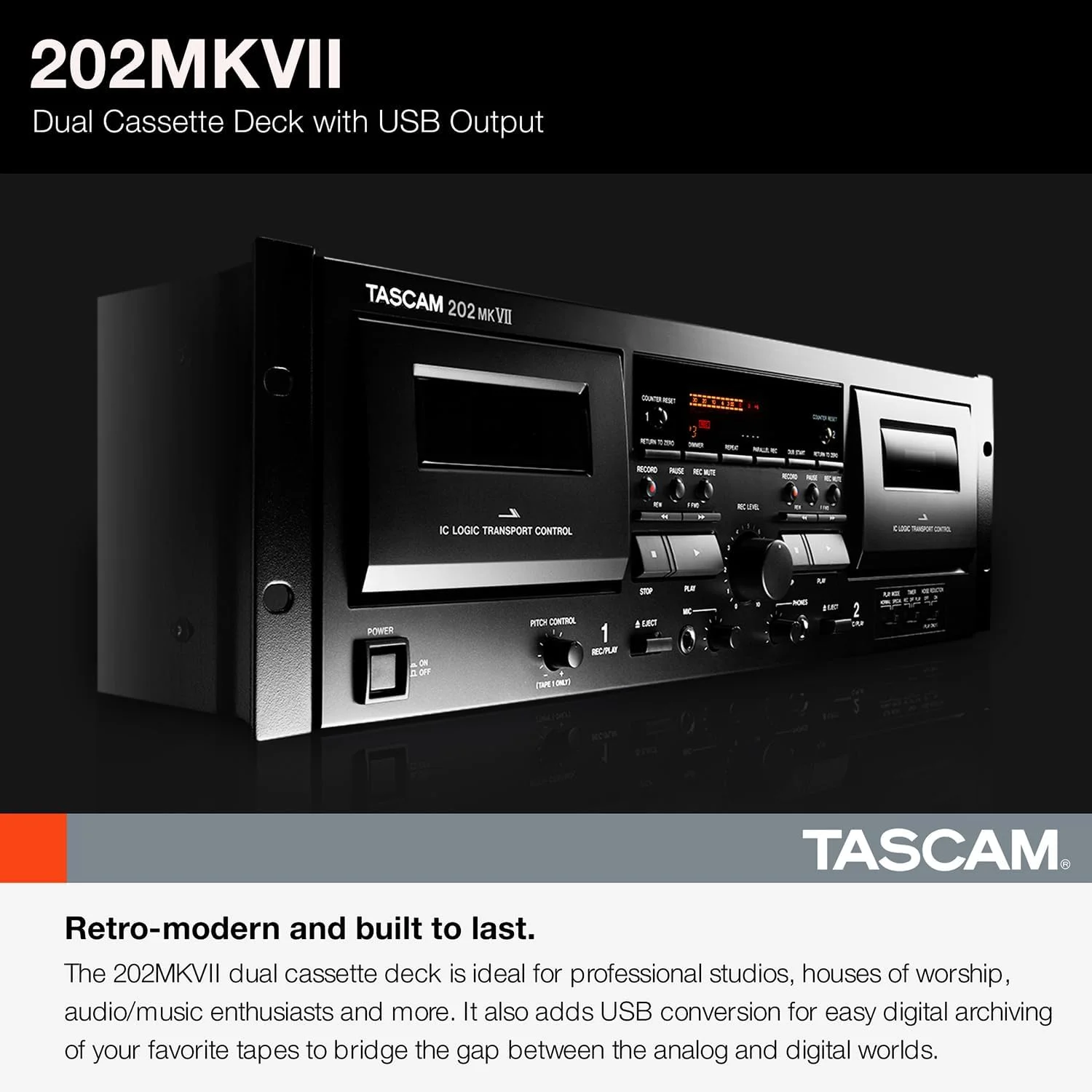 دستگاه ضبط دو کاست Tascam 202MKVII با پورت USB، ضبط کننده دو کاست دستگاه ضبط دو کاست Tascam 202MKVII با پورت USB، ضبط کننده دو کاست