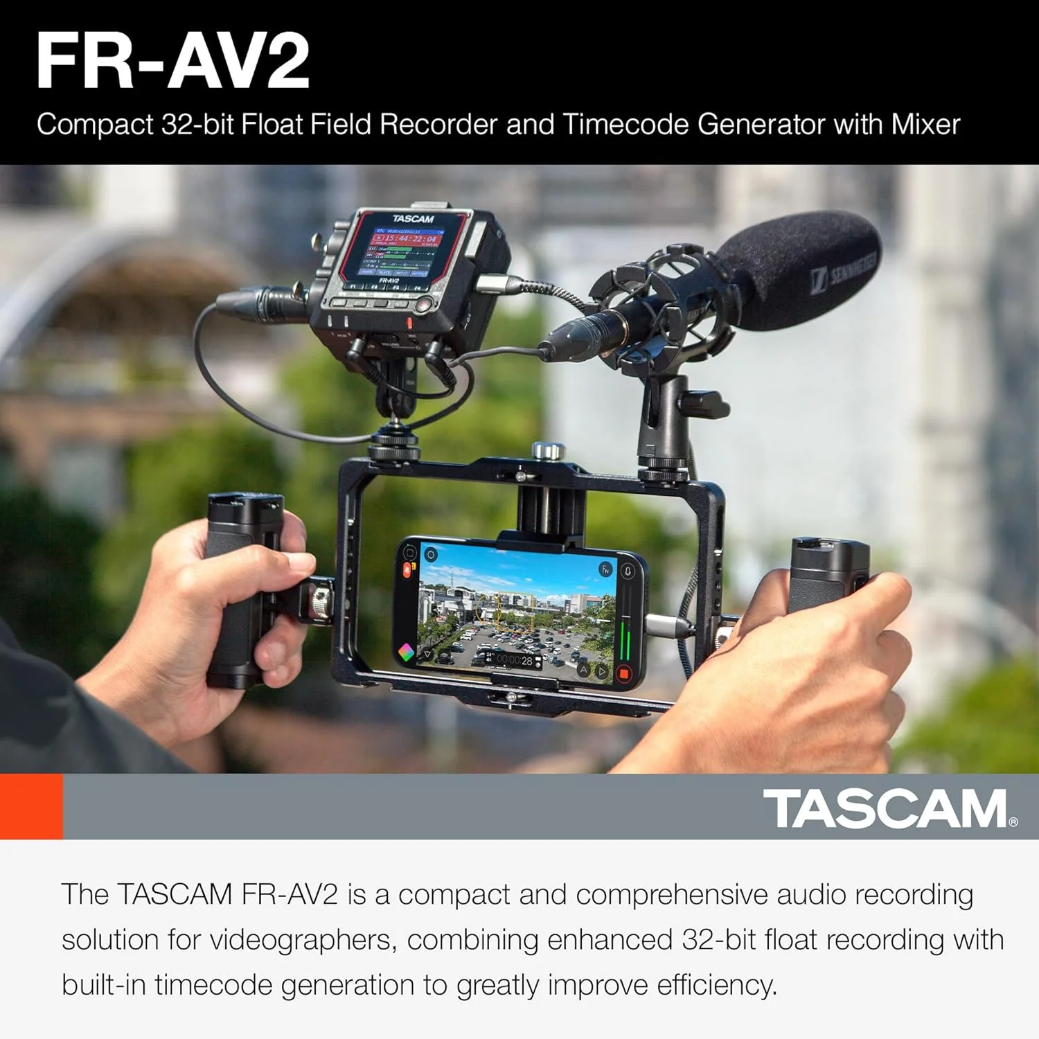 TASCAM FR-AV2 – ضبط کننده میدانی فشرده 32 بیتی شناور و تولید کننده تایم کد با میکسر TASCAM FR-AV2 – ضبط کننده میدانی فشرده 32 بیتی شناور و تولید کننده تایم کد با میکسر