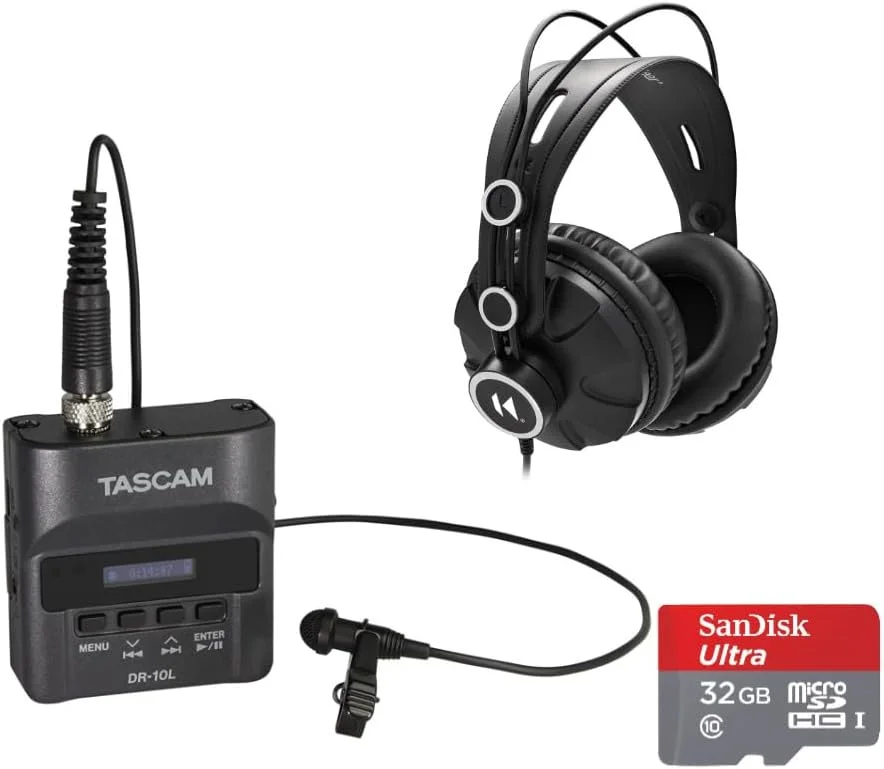 ضبط کننده دیجیتال Tascam DR-10L به همراه هدفون Tascam TH-03 و کارت SD 32 گیگابایتی، مشکی