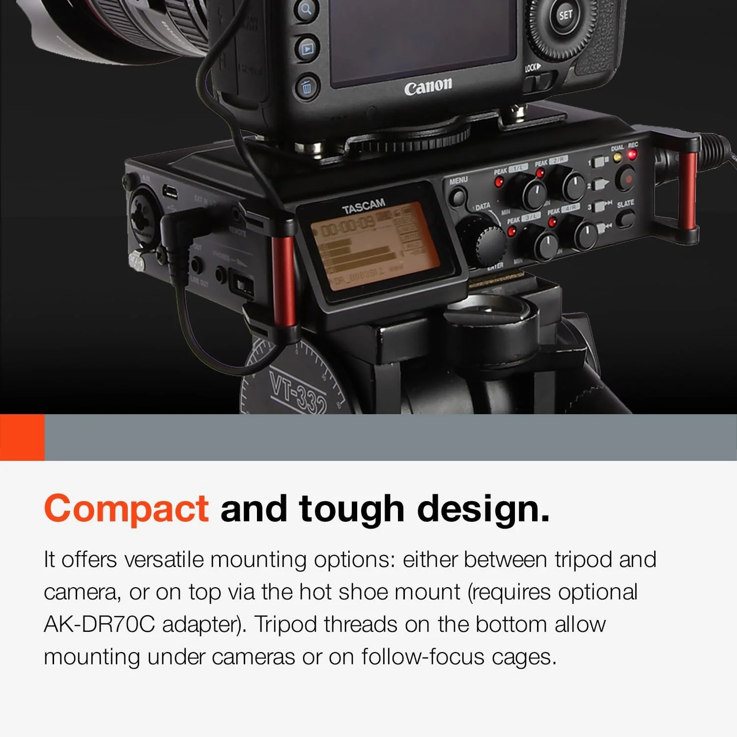 ضبط کننده صدای PCM خطی قابل حمل 4 کاناله TASCAM برای دوربین های DSLR و فیلمبرداری، مشکی (DR-70D) ضبط کننده صدای PCM خطی قابل حمل 4 کاناله TASCAM برای دوربین های DSLR و فیلمبرداری، مشکی (DR-70D)