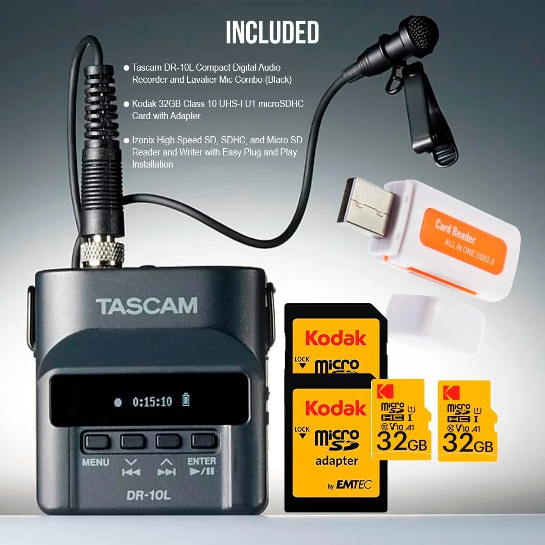 بسته ضبط کننده صدای دیجیتال Tascam DR-10L و میکروفون Lavalier به همراه کارت SD 32 گیگابایتی (بسته 2 عددی) و کارت خوان USB 2.0 (4 قطعه) بسته ضبط کننده صدای دیجیتال Tascam DR-10L و میکروفون Lavalier به همراه کارت SD 32 گیگابایتی (بسته 2 عددی) و کارت خوان USB 2.0 (4 قطعه)