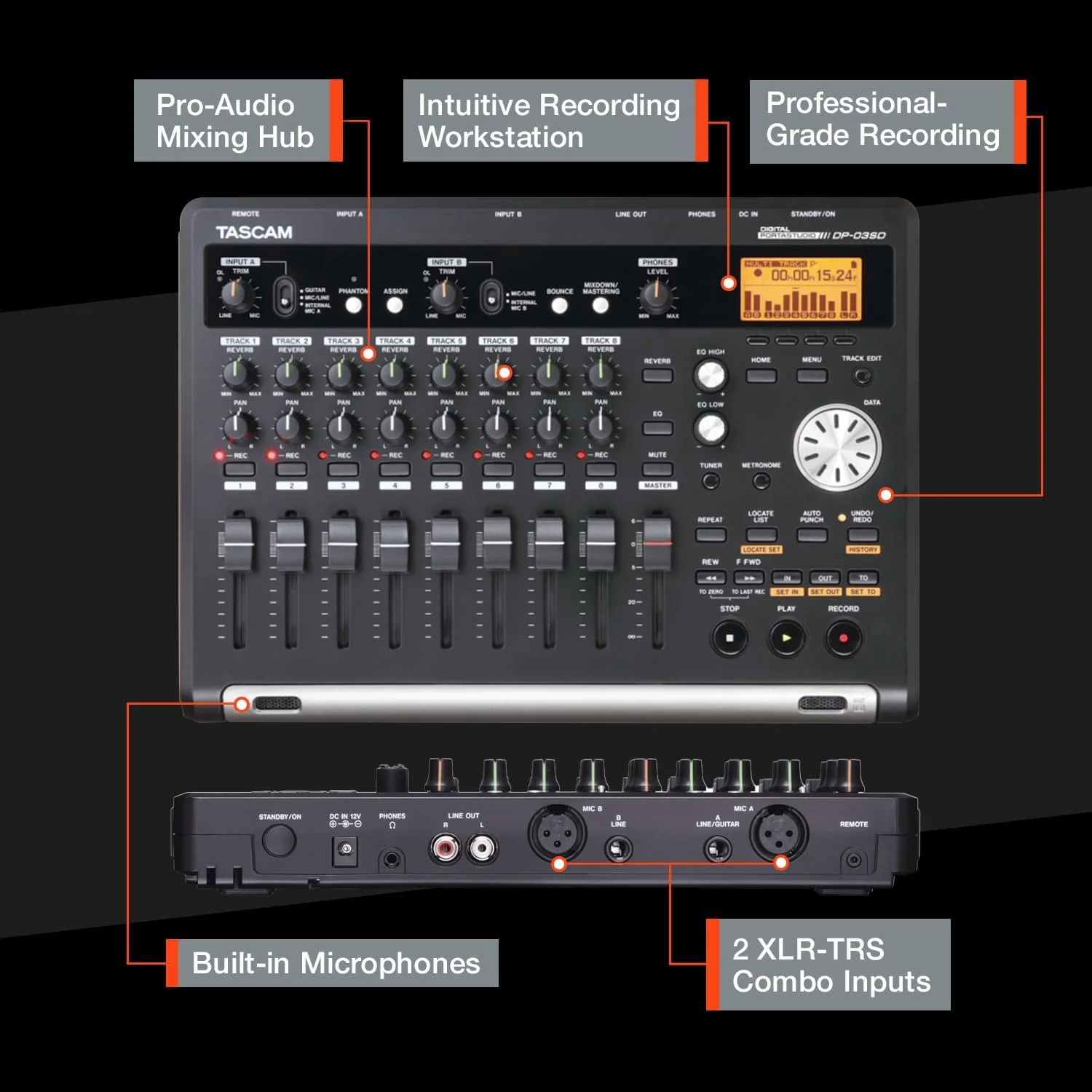 ضبط کننده 8 تراک دیجیتال TASCAM DP-03SD Portastudio ضبط کننده 8 تراک دیجیتال TASCAM DP-03SD Portastudio