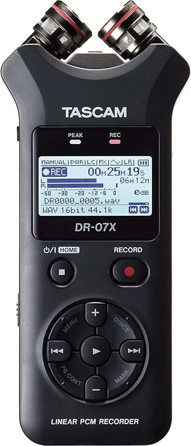 ضبط کننده صدای استریو دستی دیجیتال Tascam Dr-07X و رابط صوتی USB، مشکی