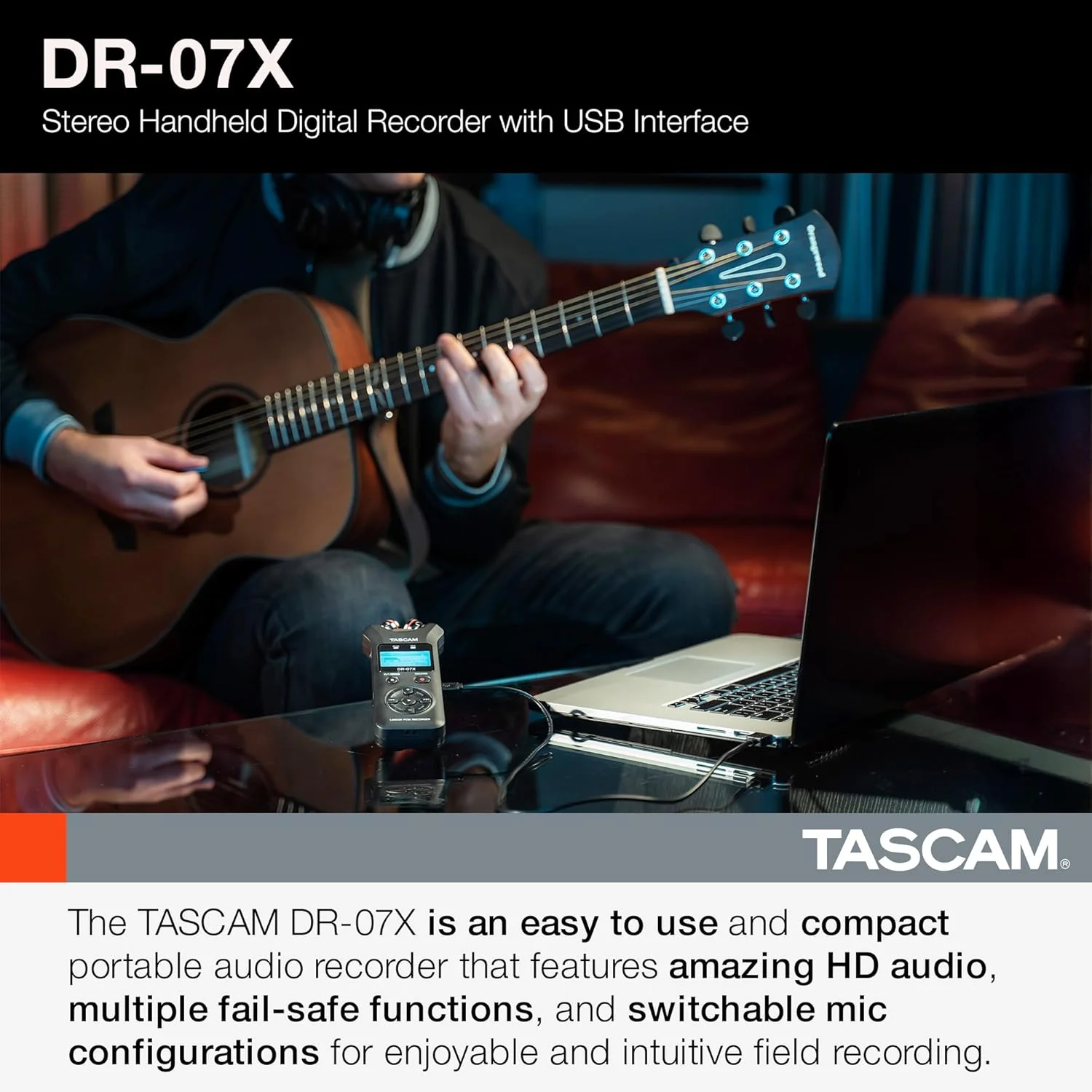 ضبط کننده صدای استریو دستی دیجیتال Tascam Dr-07X و رابط صوتی USB، مشکی ضبط کننده صدای استریو دستی دیجیتال Tascam Dr-07X و رابط صوتی USB، مشکی