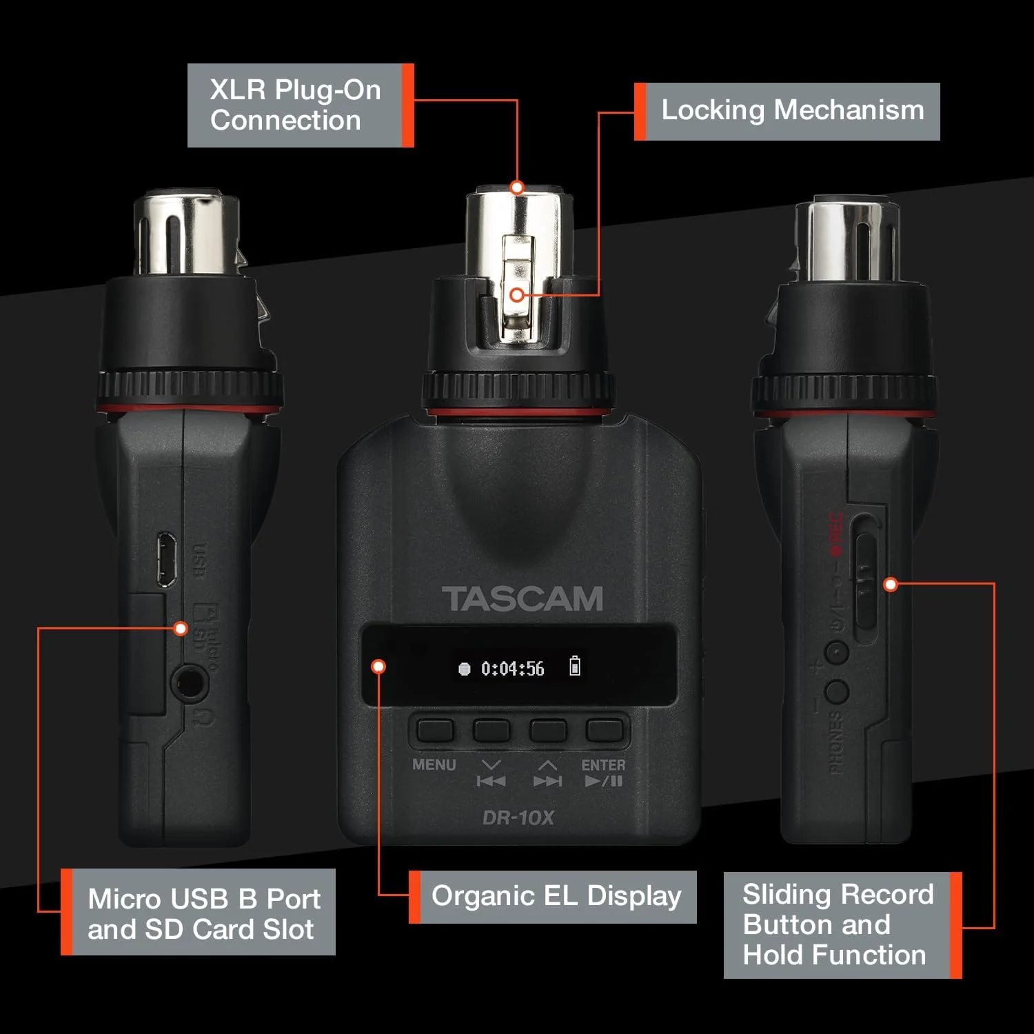 ضبط کننده دیجیتال PCM خطی میکروفون XLR مدل TASCAM DR-10X - مشکی ضبط کننده دیجیتال PCM خطی میکروفون XLR مدل TASCAM DR-10X - مشکی