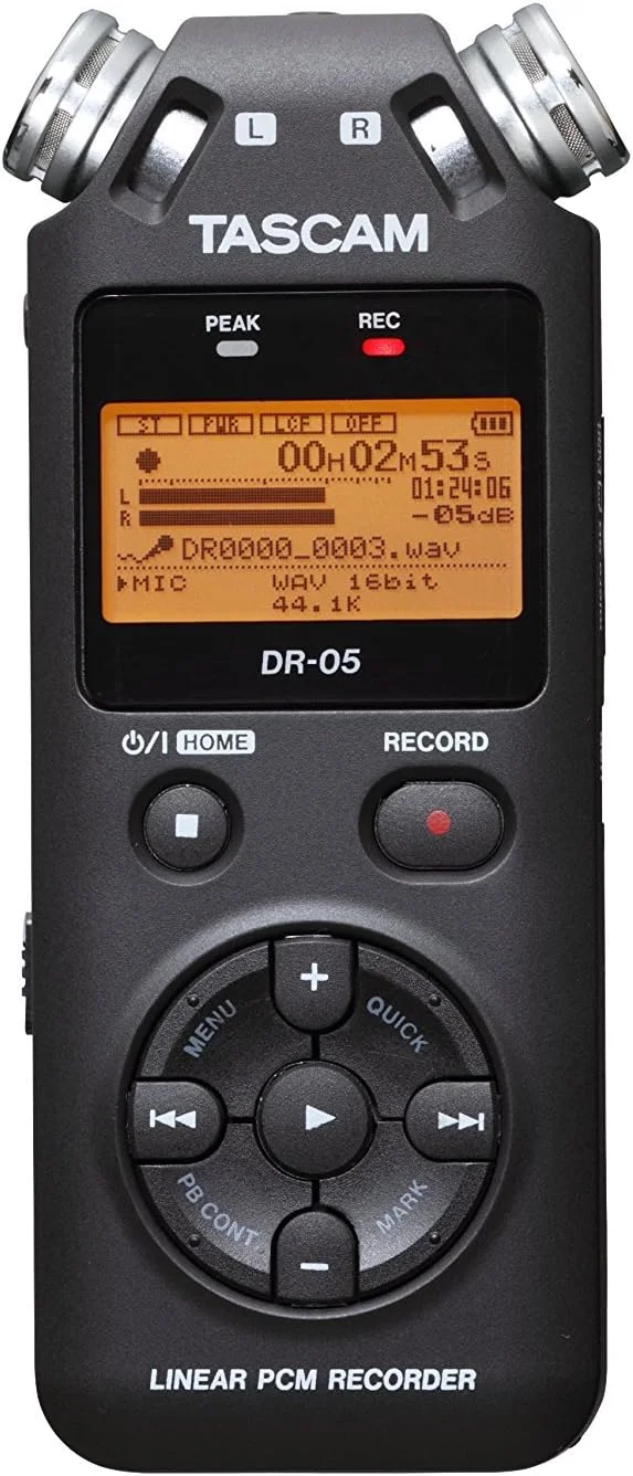 ضبط کننده صدای دیجیتال دستی قابل حمل TASCAM با میکروفون های همه جهته، مشکی (DR-05)