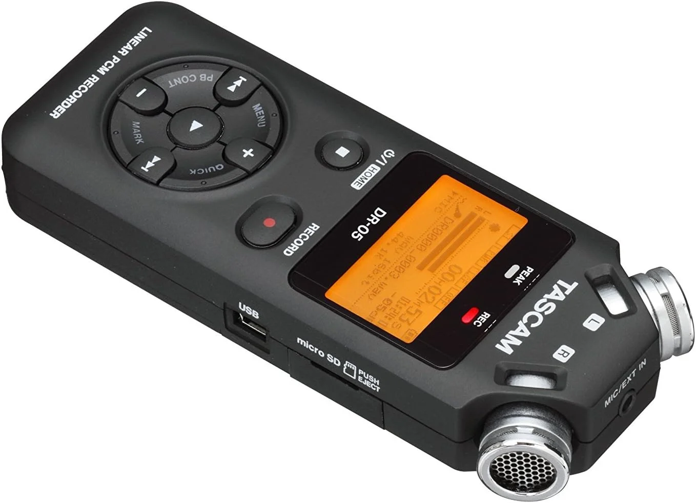 ضبط کننده صدای دیجیتال دستی قابل حمل TASCAM با میکروفون های همه جهته، مشکی (DR-05) ضبط کننده صدای دیجیتال دستی قابل حمل TASCAM با میکروفون های همه جهته، مشکی (DR-05)