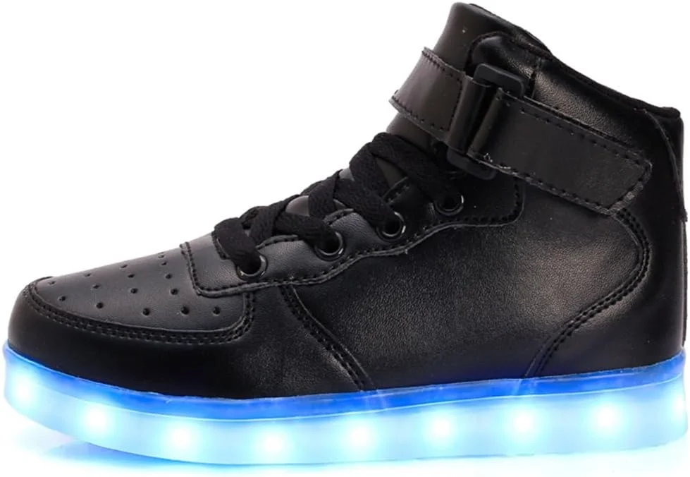 کفش های ال ای دی اسپرت یونیسکس LJ برای کودکان پسران دختران، کفش های ساق بلند چراغ دار، شارژ USB، کفش های کتانی ال ای دی چشمک زن 7 حالت رنگی برای مردان و زنان (سایز 37 اروپا/ 4 انگلستان، مشکی)