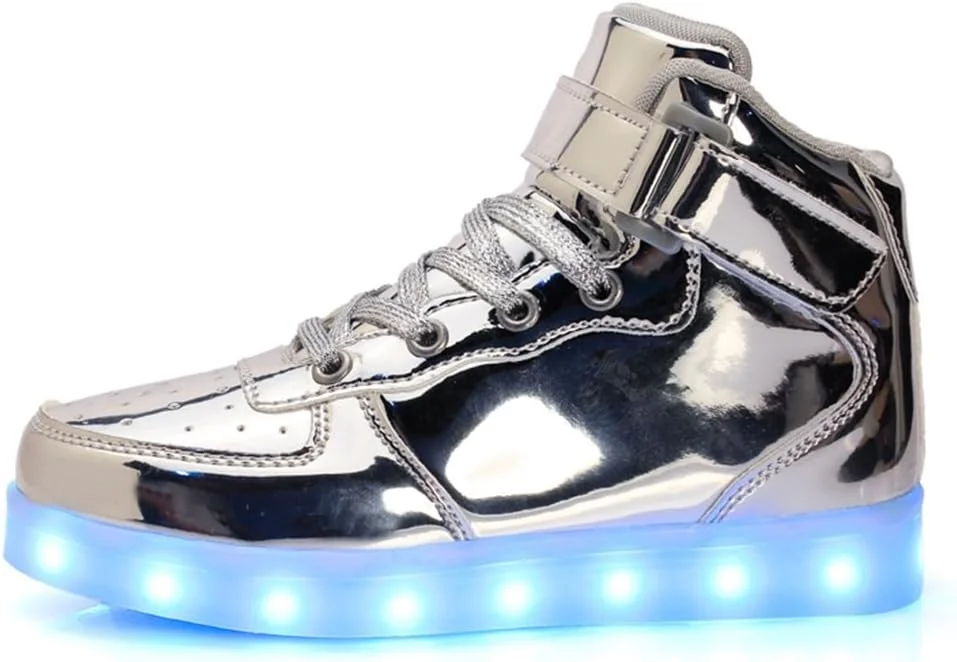 کفش ال ای دی اسپرت یونیسکس LJ Sport، مناسب کودکان، پسران و دختران، ساق بلند چراغ دار، شارژ USB، کفش کتانی ال ای دی چشمک زن با 7 حالت رنگی برای مردان و زنان (سایز UK 14/EU 33، نقره ای) کفش ال ای دی اسپرت یونیسکس LJ Sport، مناسب کودکان، پسران و دختران، ساق بلند چراغ دار، شارژ USB، کفش کتانی ال ای دی چشمک زن با 7 حالت رنگی برای مردان و زنان (سایز UK 14/EU 33، نقره ای)