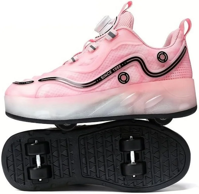 کفش های اسکیت غلتکی دو چرخ بچه گانه کفش های هلیز اسکیت کتانی چراغ دار LED با چرخ و زیره رعد و برق صورتی کفش های اسکیت غلتکی دو چرخ بچه گانه کفش های هلیز اسکیت کتانی چراغ دار LED با چرخ و زیره رعد و برق صورتی