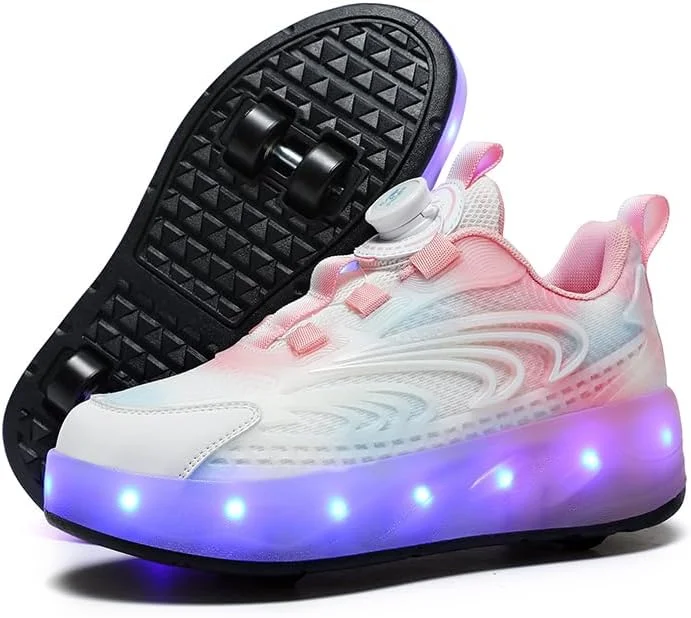 کفش اسکیت غلتکی بچگانه Little Rockz، کفش های چرخ دار دوتایی جلو و عقب با چراغ LED چشمک زن در زیره کفش، کفش های اسکیت هیلیز کفش اسکیت غلتکی بچگانه Little Rockz، کفش های چرخ دار دوتایی جلو و عقب با چراغ LED چشمک زن در زیره کفش، کفش های اسکیت هیلیز