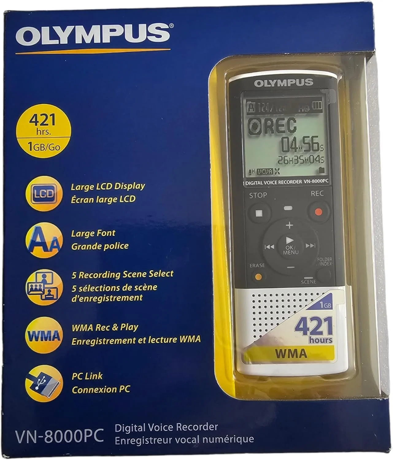 ضبط کننده دیجیتال الیمپوس VN-8000PC با حافظه 1 گیگابایتی، نمایشگر LCD و اتصال به کامپیوتر