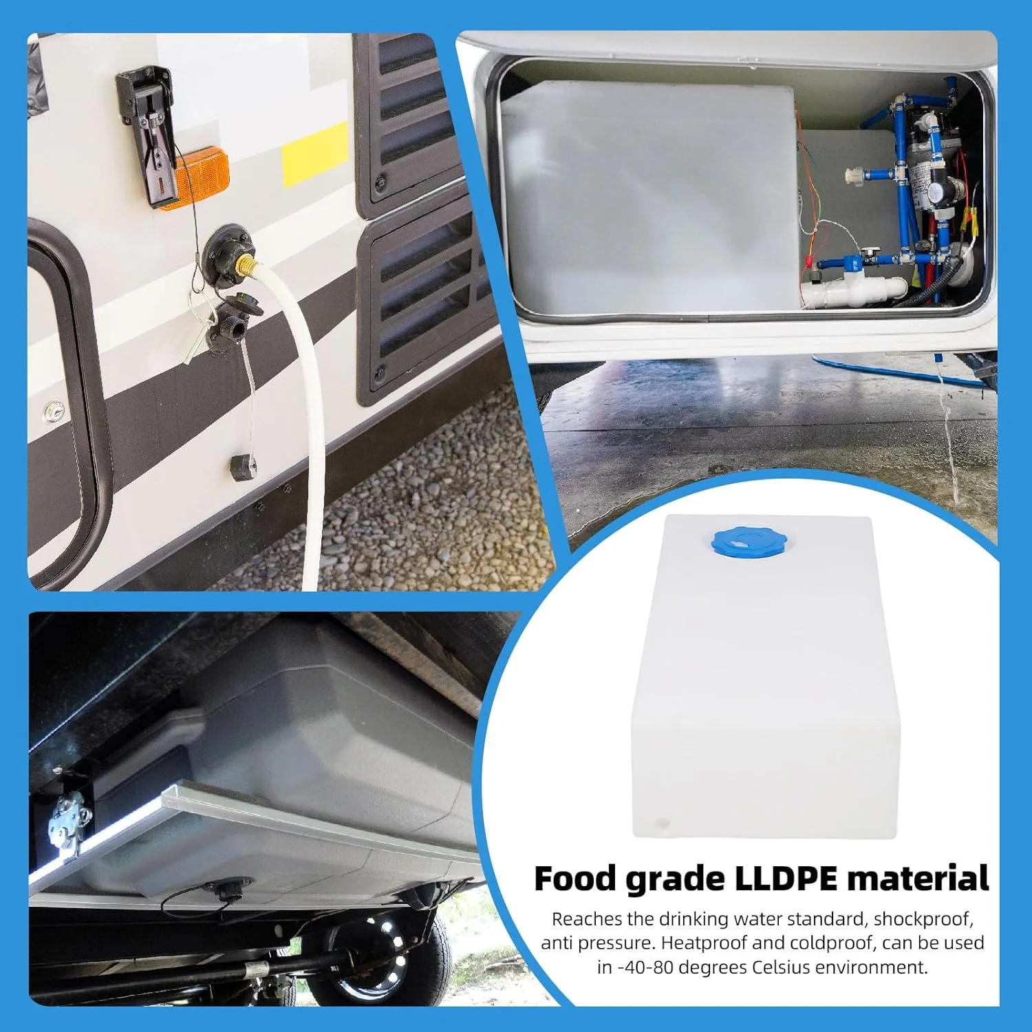 مخزن آب شیرین 32 لیتری RV مدل Asixxsix، مخزن ذخیره سازی مربع شکل قابل حمل با طراحی بدون درز و ضد نشت، ساخته شده از مواد LLDPE با گرید غذایی، مخازن نگهداری آب خاکستری برای آشامیدن و پخت و پز