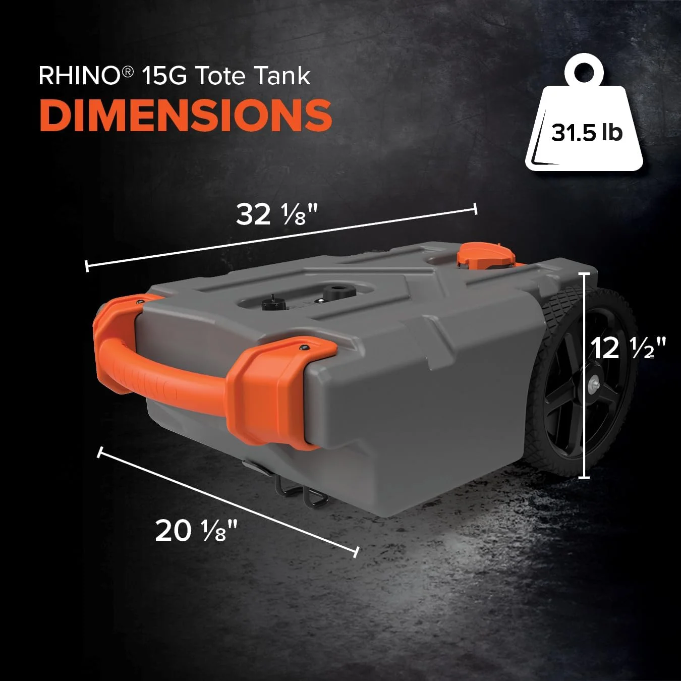 مخزن زباله قابل حمل 15 گالنی Camco Rhino برای کمپر/RV - دارای چرخ‌های بزرگ و سنگین بدون پنچری و سوراخ تخلیه پایین - شامل آداپتور یدک‌کش فولادی قابل جابجایی، شلنگ فاضلاب RV به طول 3 فوت و لوازم جانبی RV بیشتر (39000)