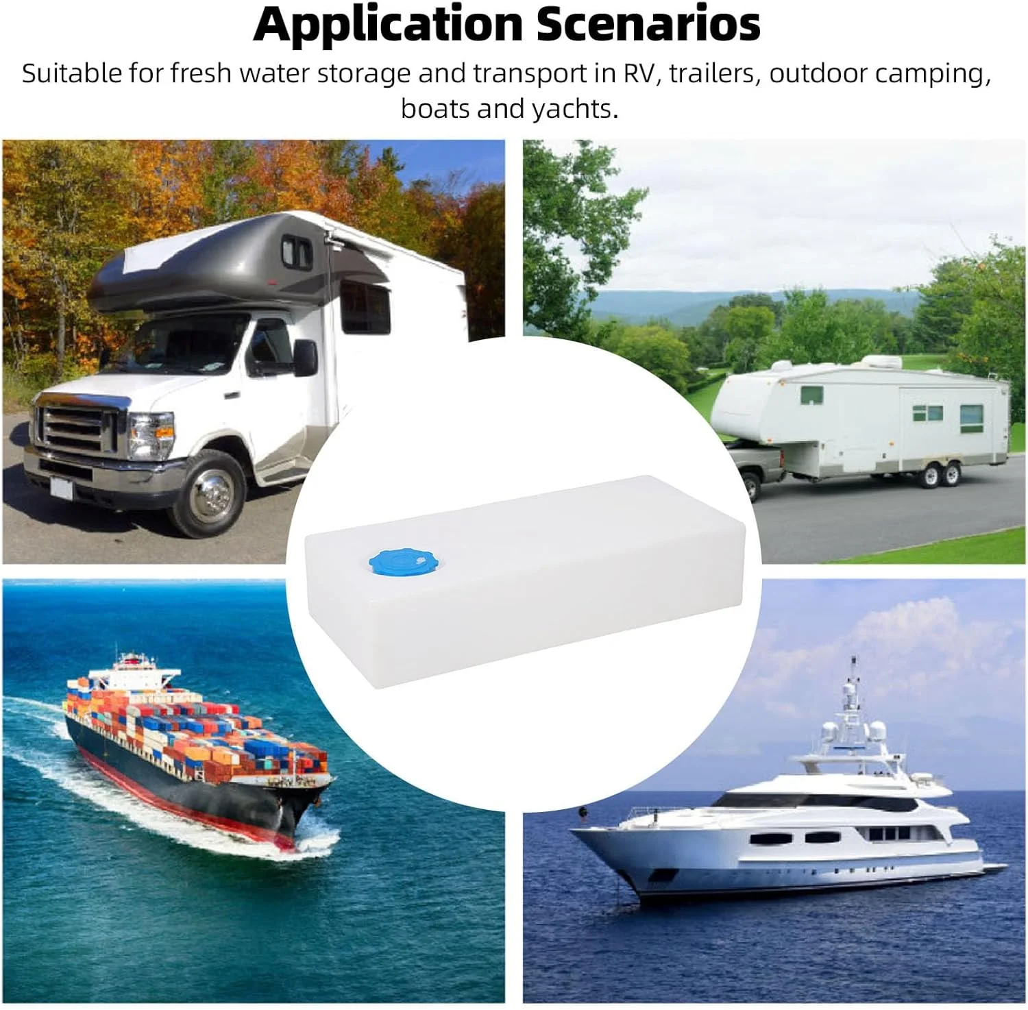 مخزن آب شیرین 32 لیتری RV مدل Asixxsix، مخزن ذخیره سازی مربع شکل قابل حمل با طراحی بدون درز و ضد نشت، ساخته شده از مواد LLDPE با گرید غذایی، مخازن نگهداری آب خاکستری برای آشامیدن و پخت و پز