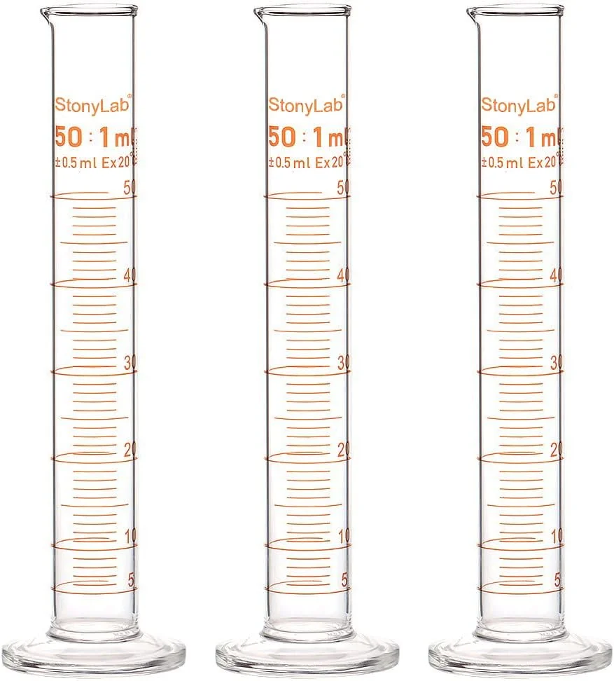 استوانه مدرج شیشه ای بوروسیلیکات StonyLab، حجم 50 میلی لیتر، دیواره ضخیم، بسته 3 عددی