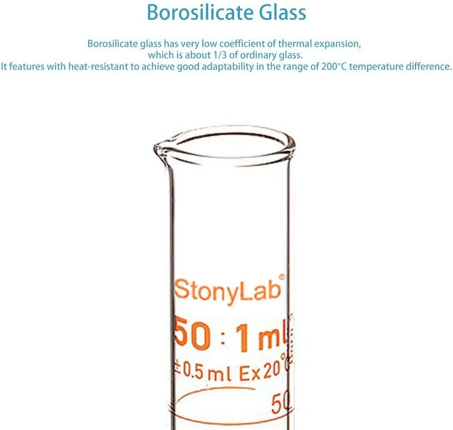 استوانه مدرج شیشه ای بوروسیلیکات StonyLab، حجم 50 میلی لیتر، دیواره ضخیم، بسته 3 عددی