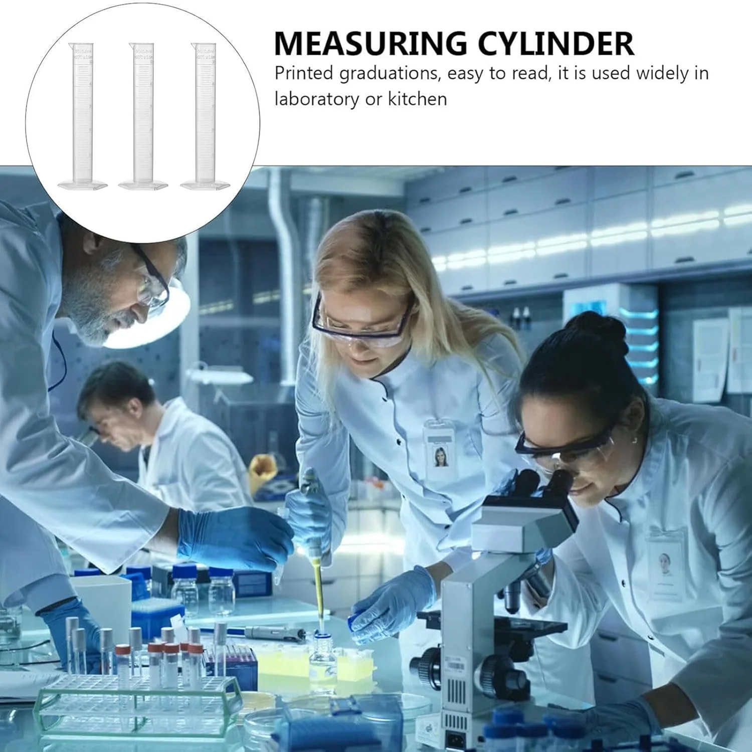 استوانه مدرج پلاستیکی Recogwood، 3 عدد، استوانه اندازه گیری 100 میلی لیتری، لوله آزمایش اندازه گیری علمی، مقیاس متریک تکی برای اندازه گیری مایعات در مجموعه آزمایشگاهی آشپزخانه در خانه