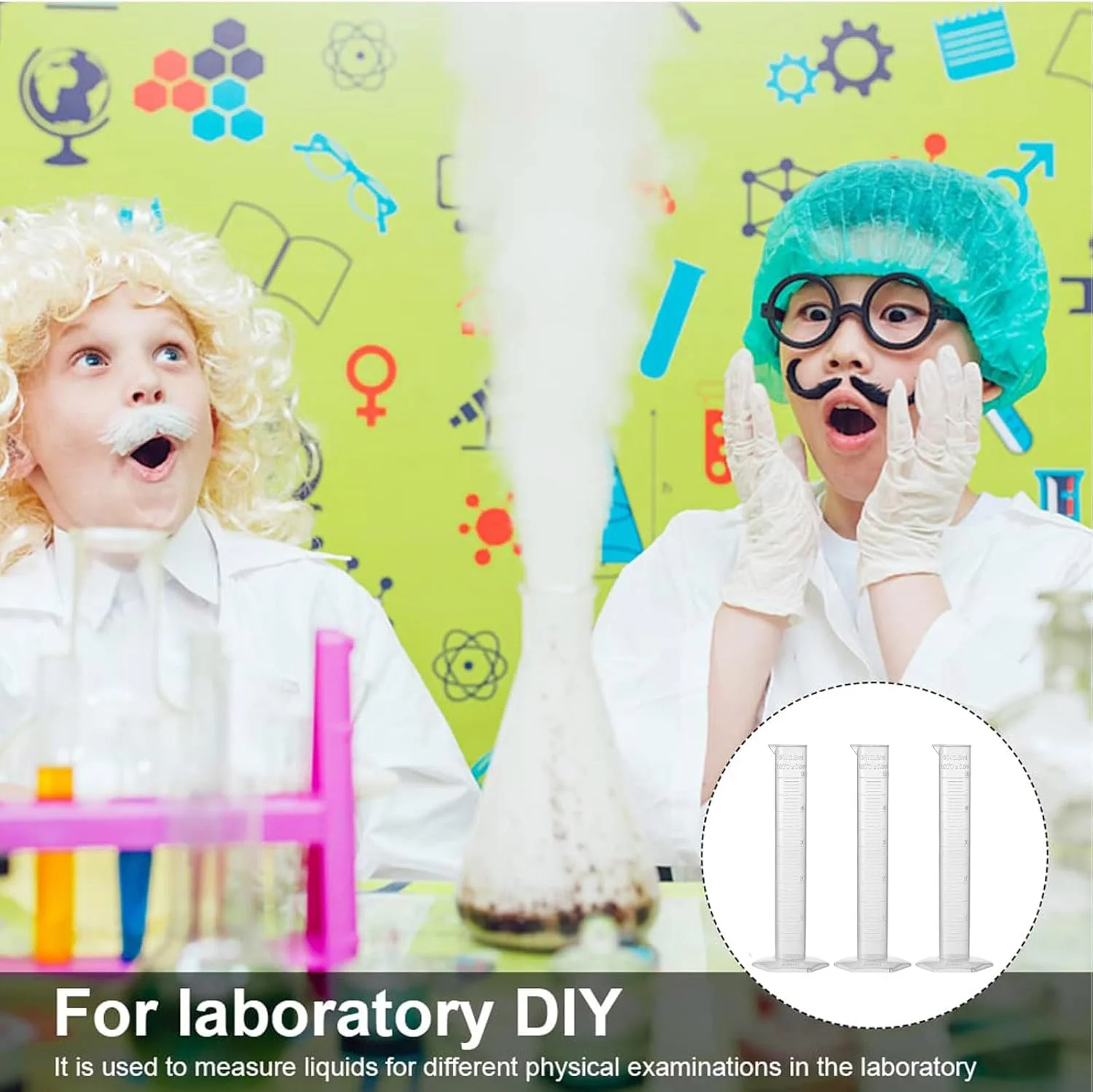 استوانه مدرج پلاستیکی Recogwood، 3 عدد، استوانه اندازه گیری 100 میلی لیتری، لوله آزمایش اندازه گیری علمی، مقیاس متریک تکی برای اندازه گیری مایعات در مجموعه آزمایشگاهی آشپزخانه در خانه